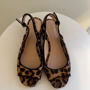 J. CREW L5481 LEOPARD PRINT CALF HAIR OPEN TOE SLINGBACK...